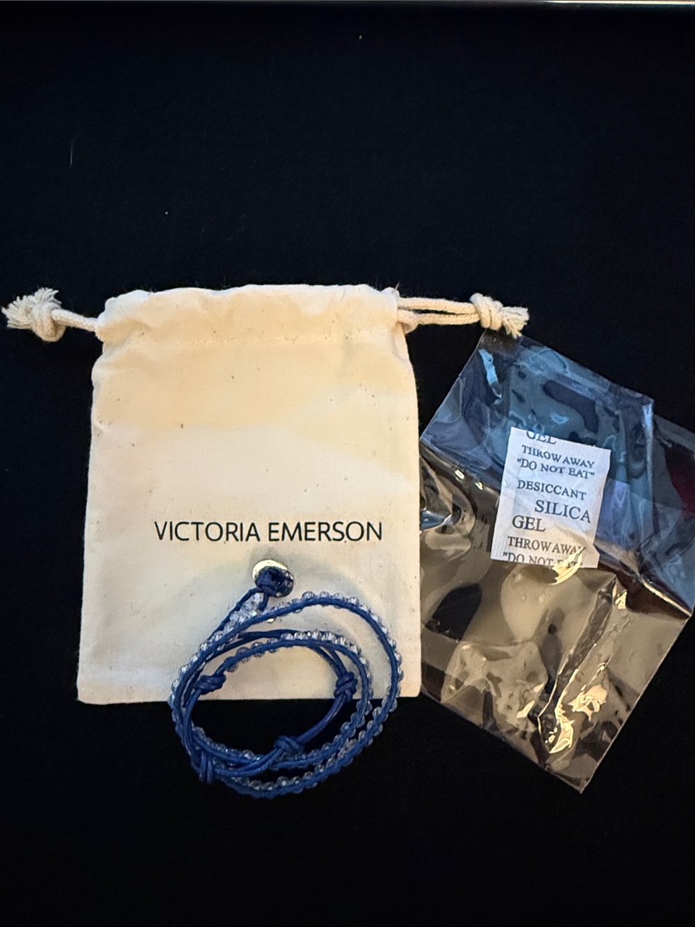 Victoria Emerson Navy Blue Braided Wrap Bracelet with Pouch
